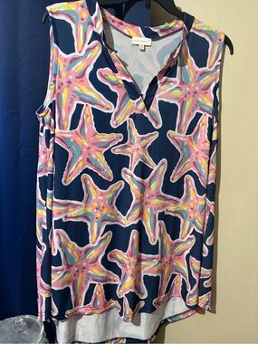 Simple Southern Navy Pink Yellow Aqua Starfish Sleeveless Tunic